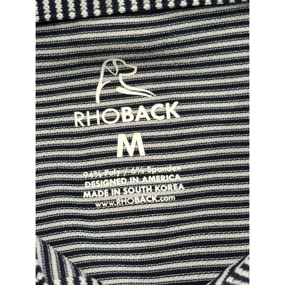 Rhoback Striped Golf Performance Athletic Polo Button Up Shirt Medium - Picture 2 of 4